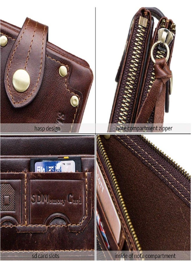 Contacts Men's Genuine Leather Wallet | RFID Blocking | Bifold with Button Closure | 13 Card Slots Including 1 ID Window, 1 Zip Closure Currency Compartment (Hori Brown) - Image 2